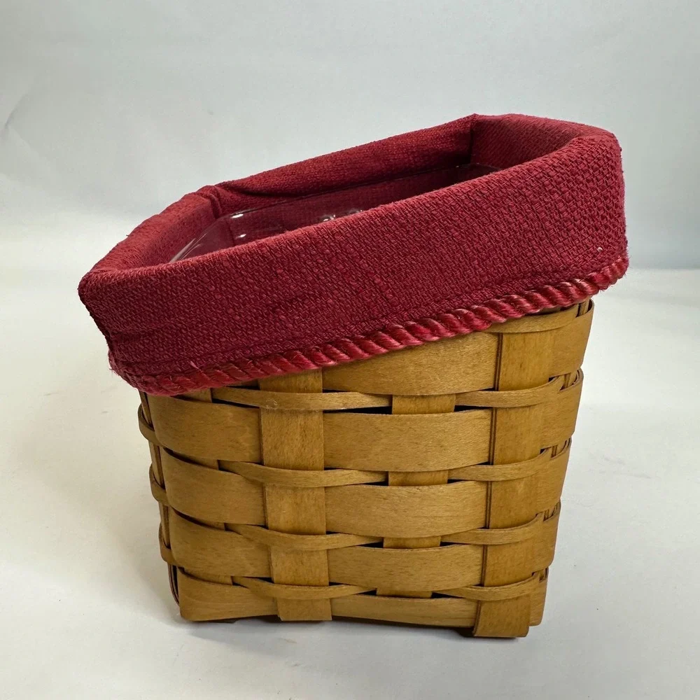 Longaberger 2008 TV Time Woven Wood Basket Red Fabric Liner Plastic Protector